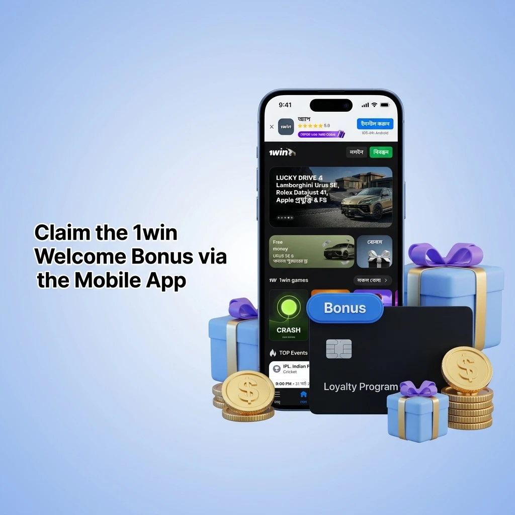 1win mobile app welcome bonus claim steps on Android and iOS with deposit and registration process