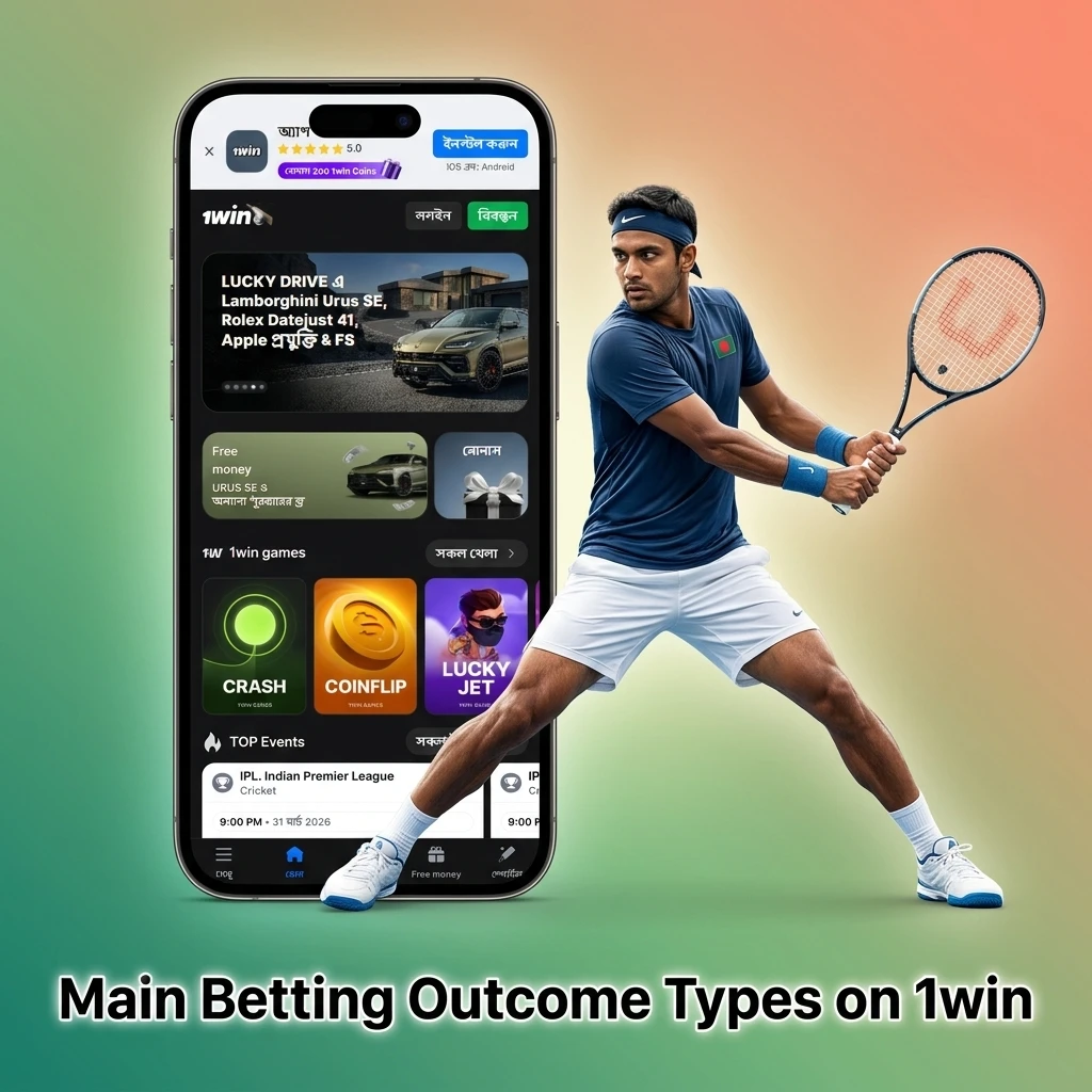 Main betting outcome types on 1win Bangladesh including 1X2, Double Chance, Handicap, Over/Under, and BTTS explained