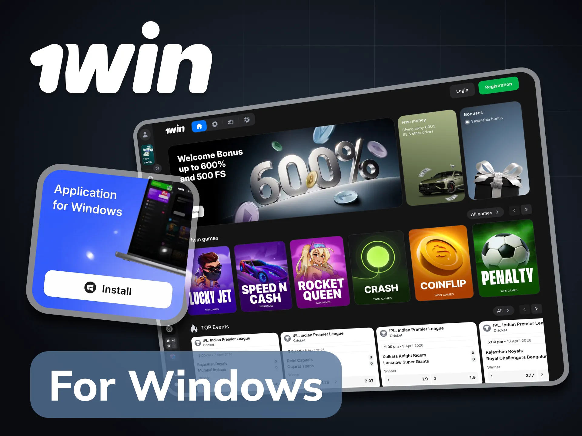 You can download 1win PC client for Windows.