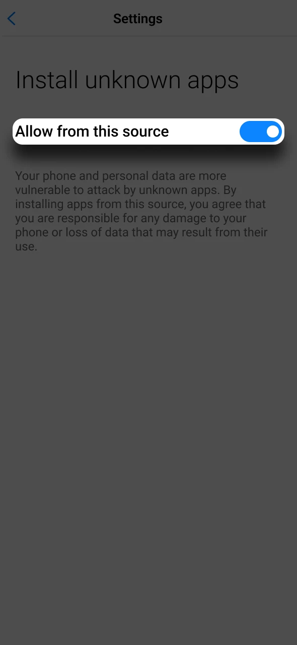 Allow 1Win app installation on your device settings.