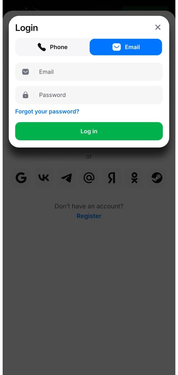 Log into your 1Win account on your mobile.