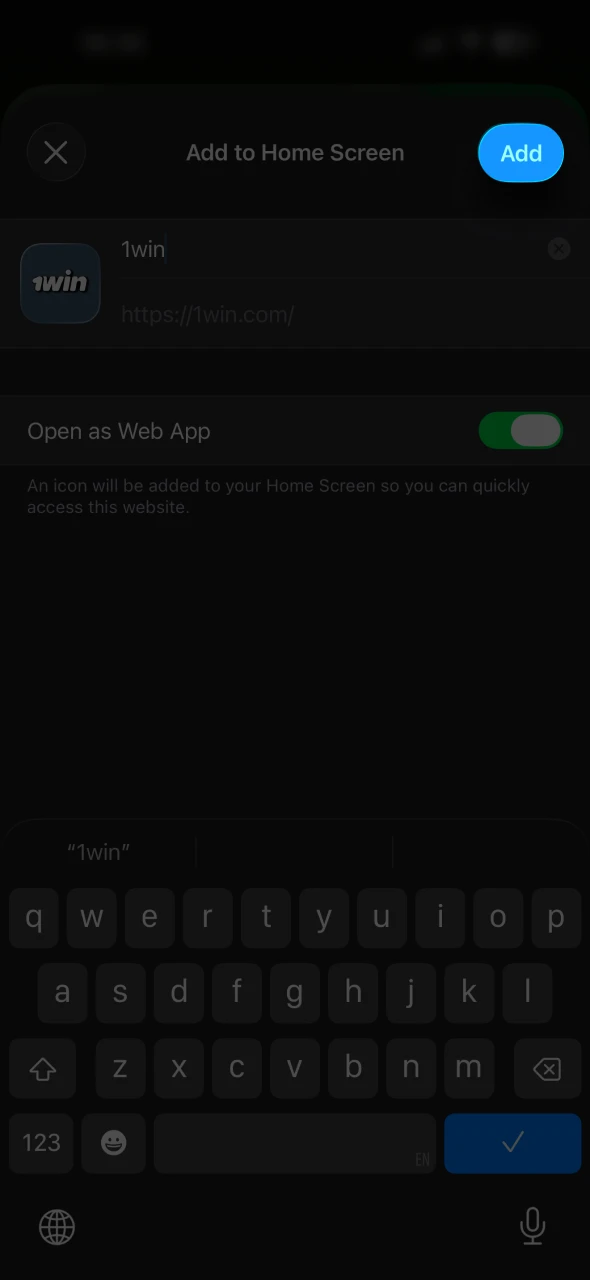 Add 1Win icon to your device's home page.