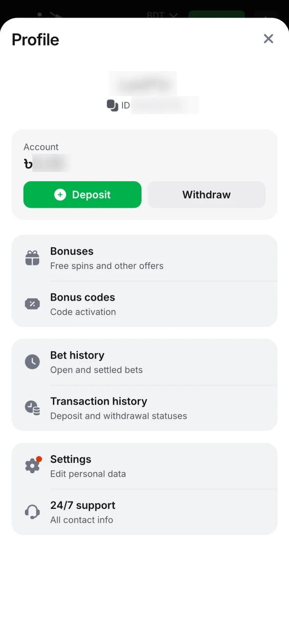 Manage your 1Win account directly on your mobile phone.
