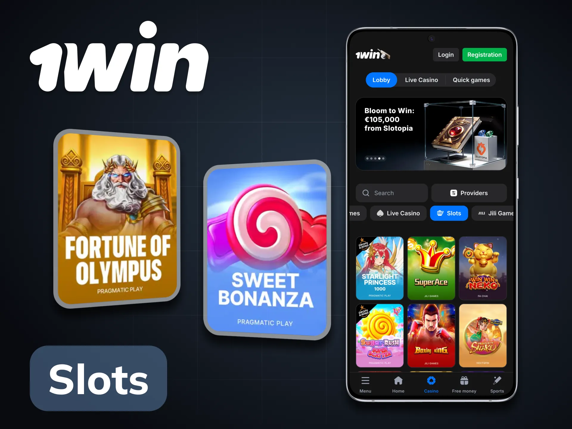 You can find various slot games on 1Win casino app.