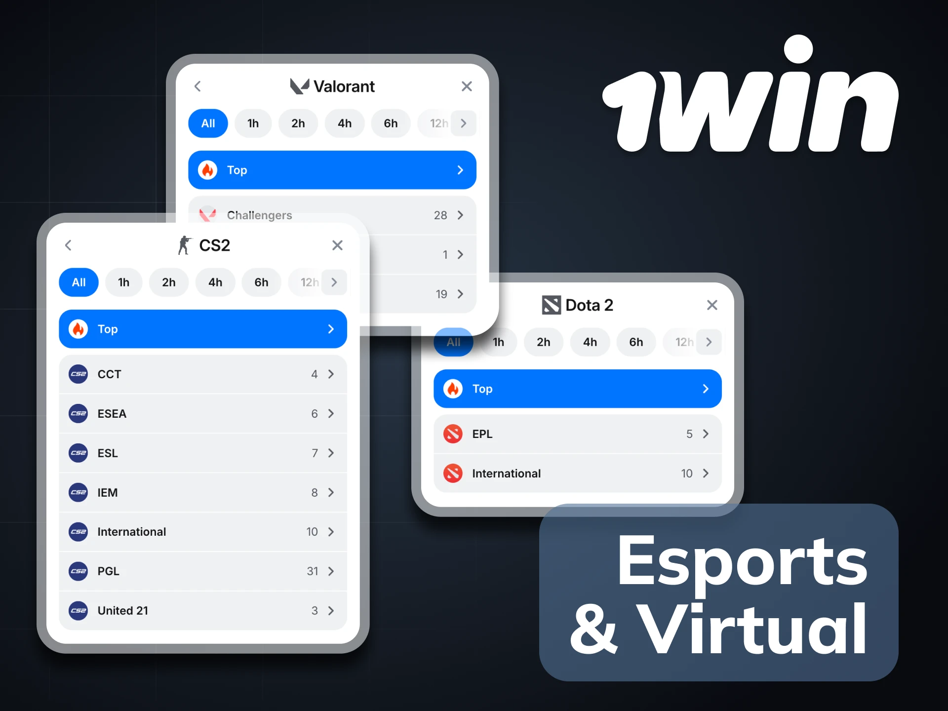 Bet on eSports and Virtual sports at 1Win platform.