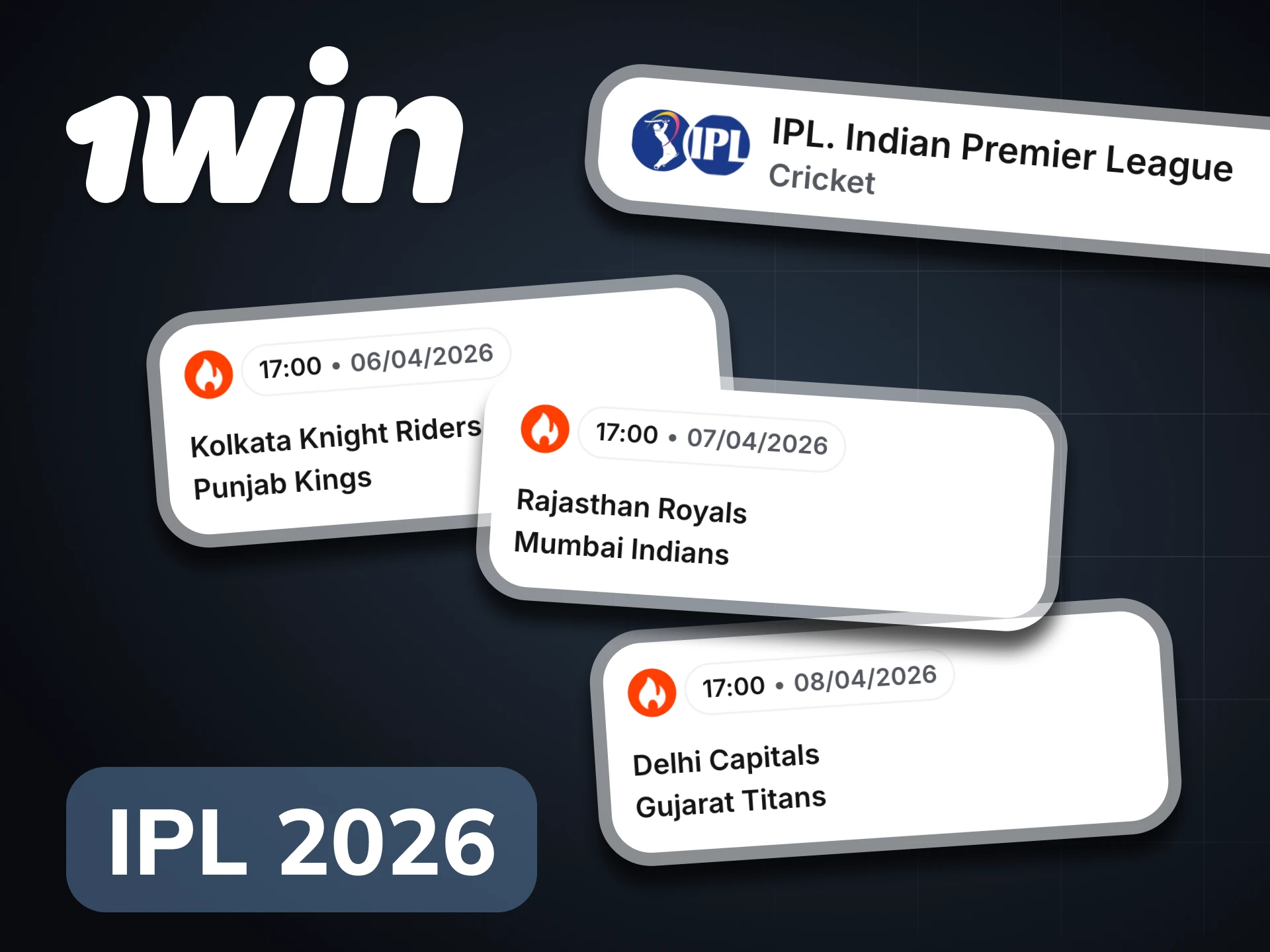 Bet on IPL cricket tournament with 1Win betting platform.